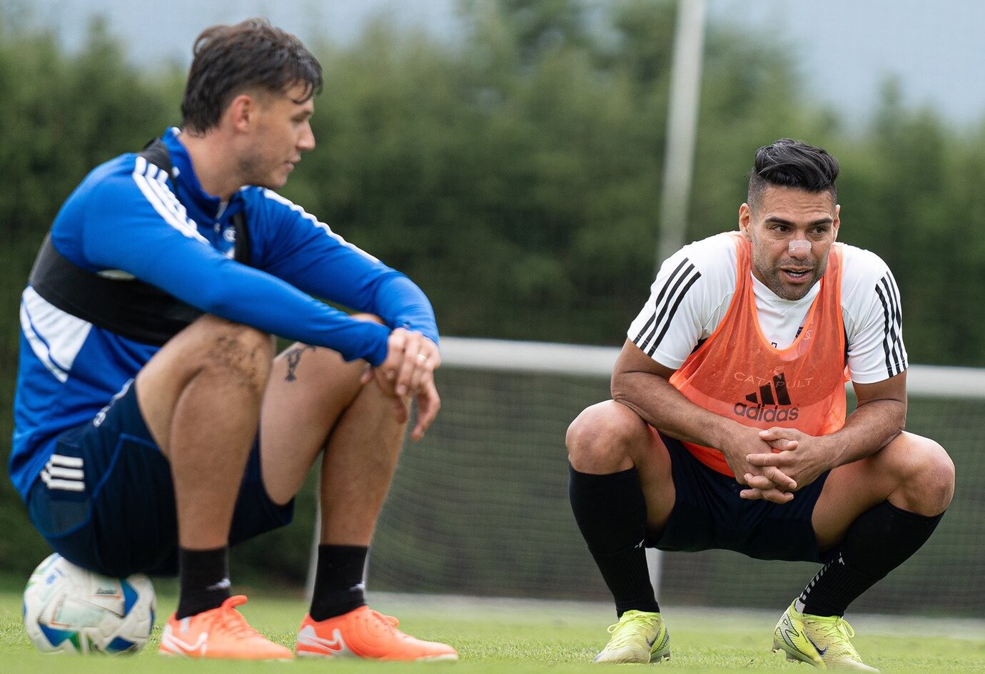 Falcao García y Juan Pablo Vargas, en sesión de entrenamiento con Millonarios FC| FOTO: @MillosFCoficial.